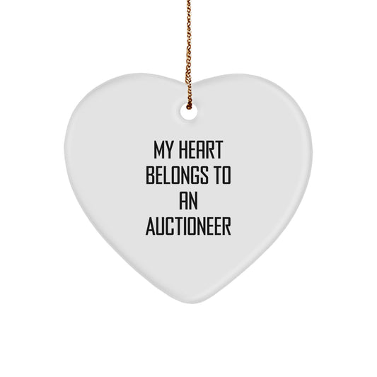 Funny Auctioneer Gifts, 'My Heart Belongs To An Auctioneer' Heart Ornament for Christmas, Gifts from Men, Women, Coworkers, Family, Gifts for Auctioneer, Friends - Image 1
