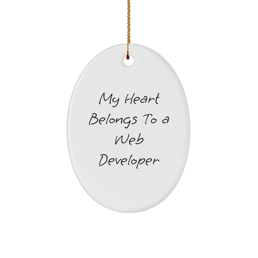 Funny Web Developer Gifts from Family for Men - My Heart Belongs To A Web Developer Oval Ornament for Christmas - Image 1