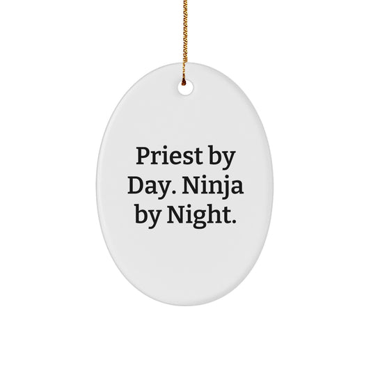 Priest Gifts from Friends - Oval Ornament By Day. Ninja By Night. - White Christmas Ornament - Image 1
