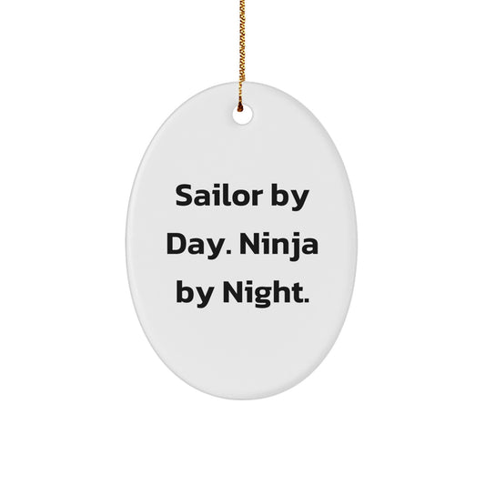 Sailor By Day Ninja Gifts for Men Oval Ornament White Christmas Decor - Image 1