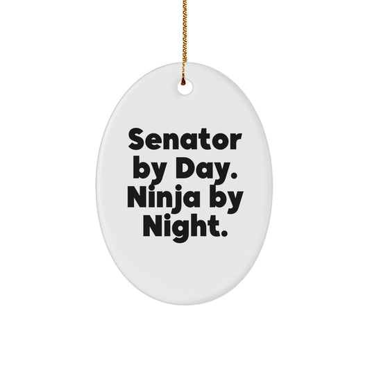 Senator Gifts, Oval Ornament, Funny Quote, Christmas Unique Senator By Day. Ninja By Night., Gifts from Family for Senator - Image 1