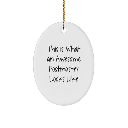 Funny Postmaster Gifts - 'This Is What An Awesome Postmaster Looks Like' Oval Ornament for Men, Women, Family, and Friends, Christmas Unique Gifts from Home - Image 1