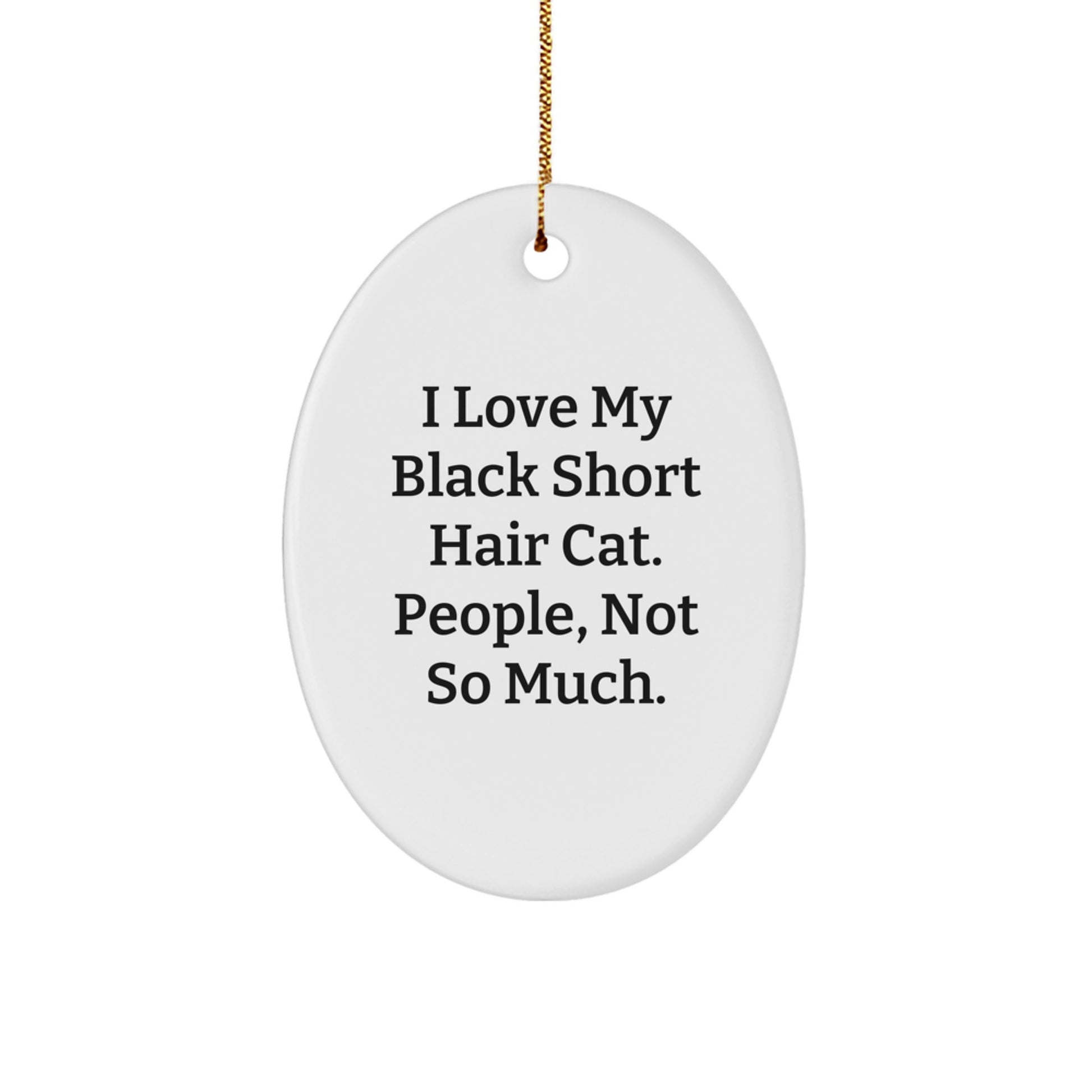 Funny Black Short Hair Cat Gifts for Friends - Black Short Hair Cat Lover Oval Ornament, I Love My Black Short Hair Cat, People, Not So Much., Christmas Unique Gifts from Friends - Image 1