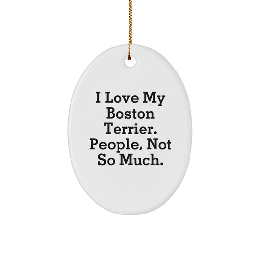 Boston Terrier Dog Gifts from Friends, Funny Oval Ornament for Christmas Unique Gifts, I Love My Boston Terrier People Not So Much - Image 1