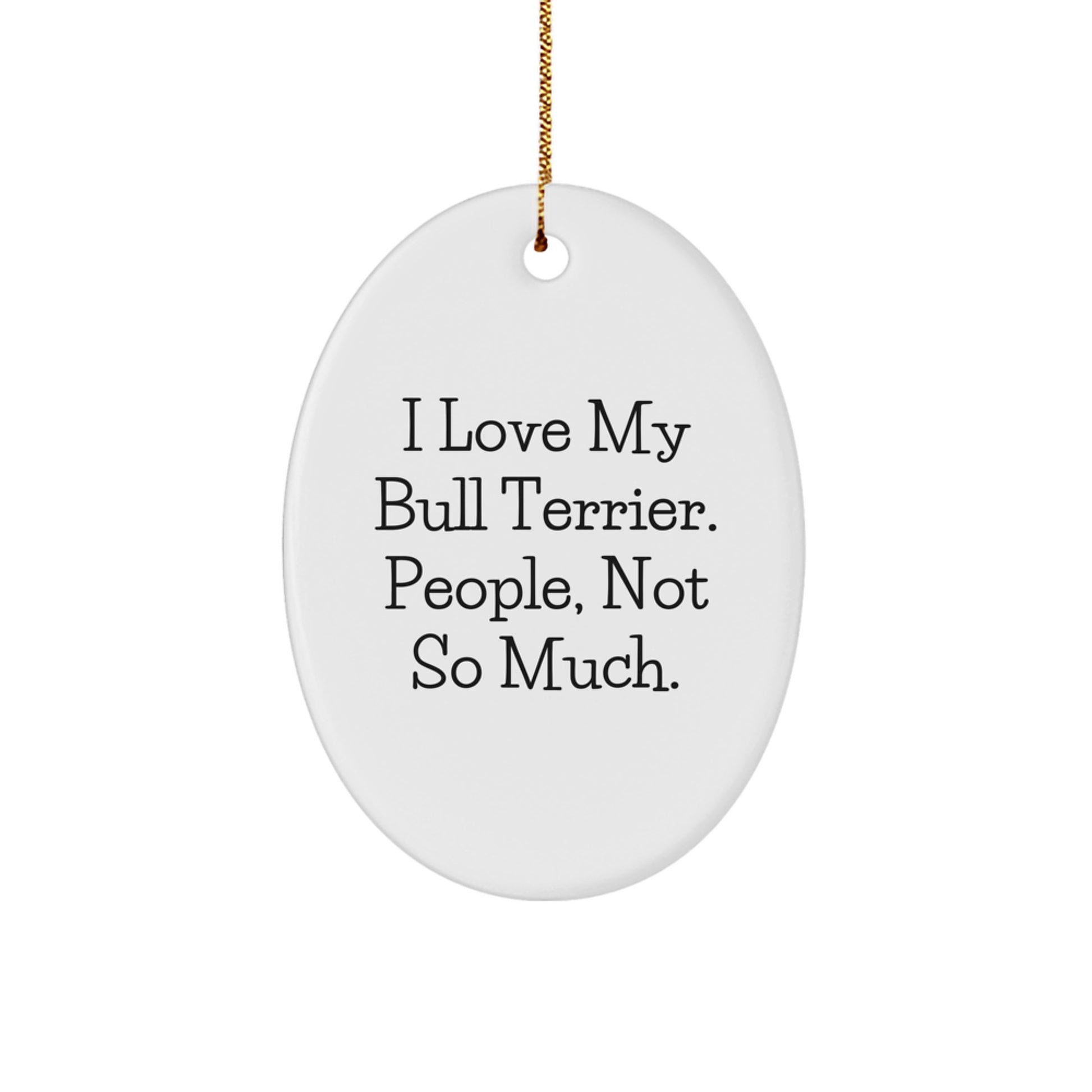 Bull Terrier Dog Lovers' Christmas Oval Ornament Gifts from Friends to Family - I Love My Bull Terrier. People, Not So Much. - Image 1