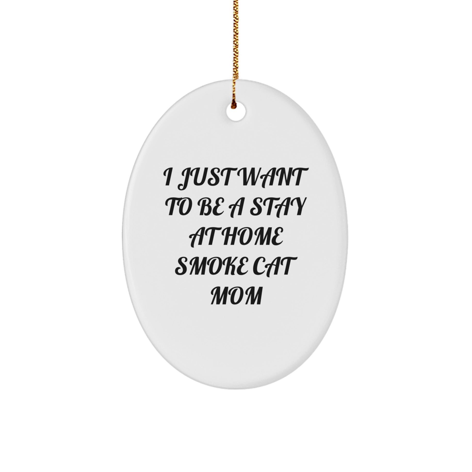 Smoke Cat Gifts from Friends and Family, Funny Oval Ornament for Christmas, I Just Want To Be A Stay At Home Smoke Cat Mom - Image 1
