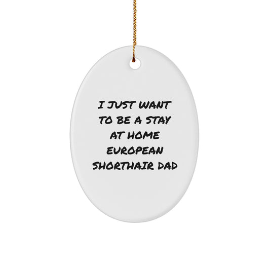 Funny European Shorthair Cat Oval Ornament Gifts from Dad for Christmas - I Just Want To Be A Stay At Home European Shorthair Cat Dad - Image 1