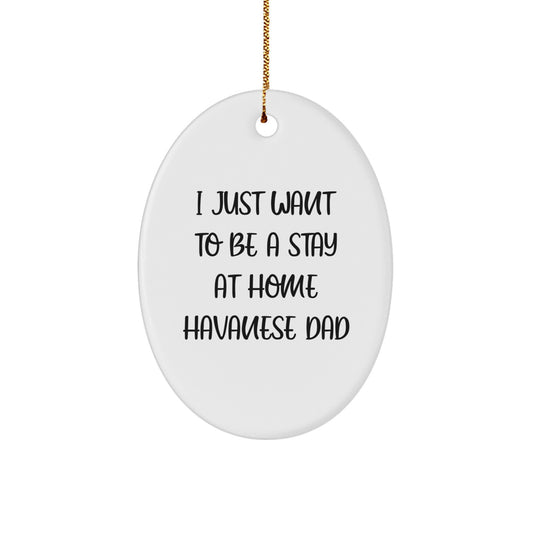 Funny Havanese Dog Dad Gifts, Oval Ornament for Christmas, 'I Just Want To Be A Stay At Home Havanese Dad' - Gifts from Dad for Havanese Dog Lovers - Image 1