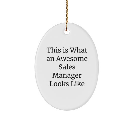 Funny Sales Manager Gifts for Christmas, 'This Is What An Awesome Sales Manager Looks Like' Oval Ornament from Friends, 'Sales Manager' Oval Decoration for Family, Gifts from Men, Women, Coworkers - Image 1