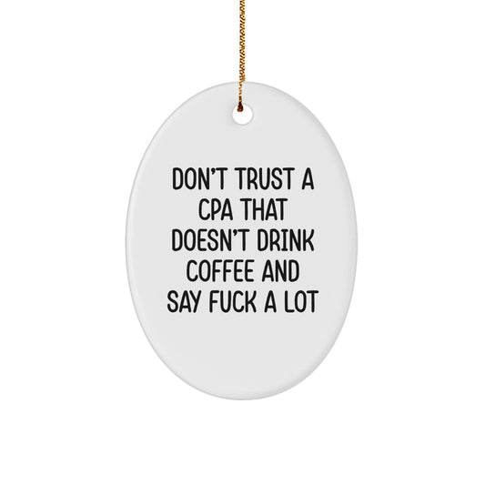 Funny CPA Gifts from Men, Oval Ornament with Sarcasm Quote, Christmas Unique Gifts for CPA, White, Durable MDF, High-Gloss Finish - Image 1