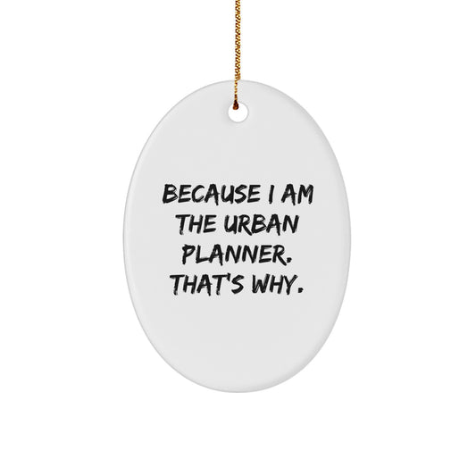 Urban Planner Gifts, Because I Am The Urban Planner. That's Why., Oval Ornament, White, Christmas Unique Gifts from Friends and Family - Image 1