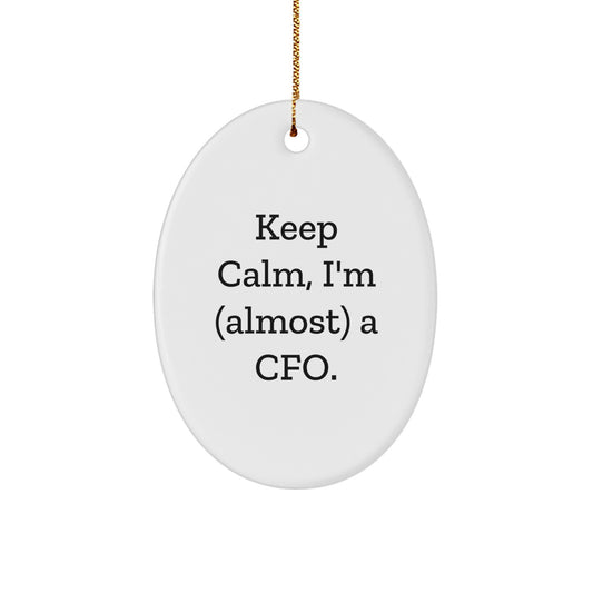 CFO Gifts for Men, Funny Oval Ornament - Keep Calm, I'm (almost) A CFO, Christmas Unique Gifts from Friends to Coworkers - Image 1