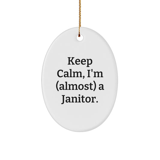 Keep Calm Janitor Gifts Oval Ornament for Men, Women, Friends, Coworkers, Family, Christmas Unique Presents - Image 1