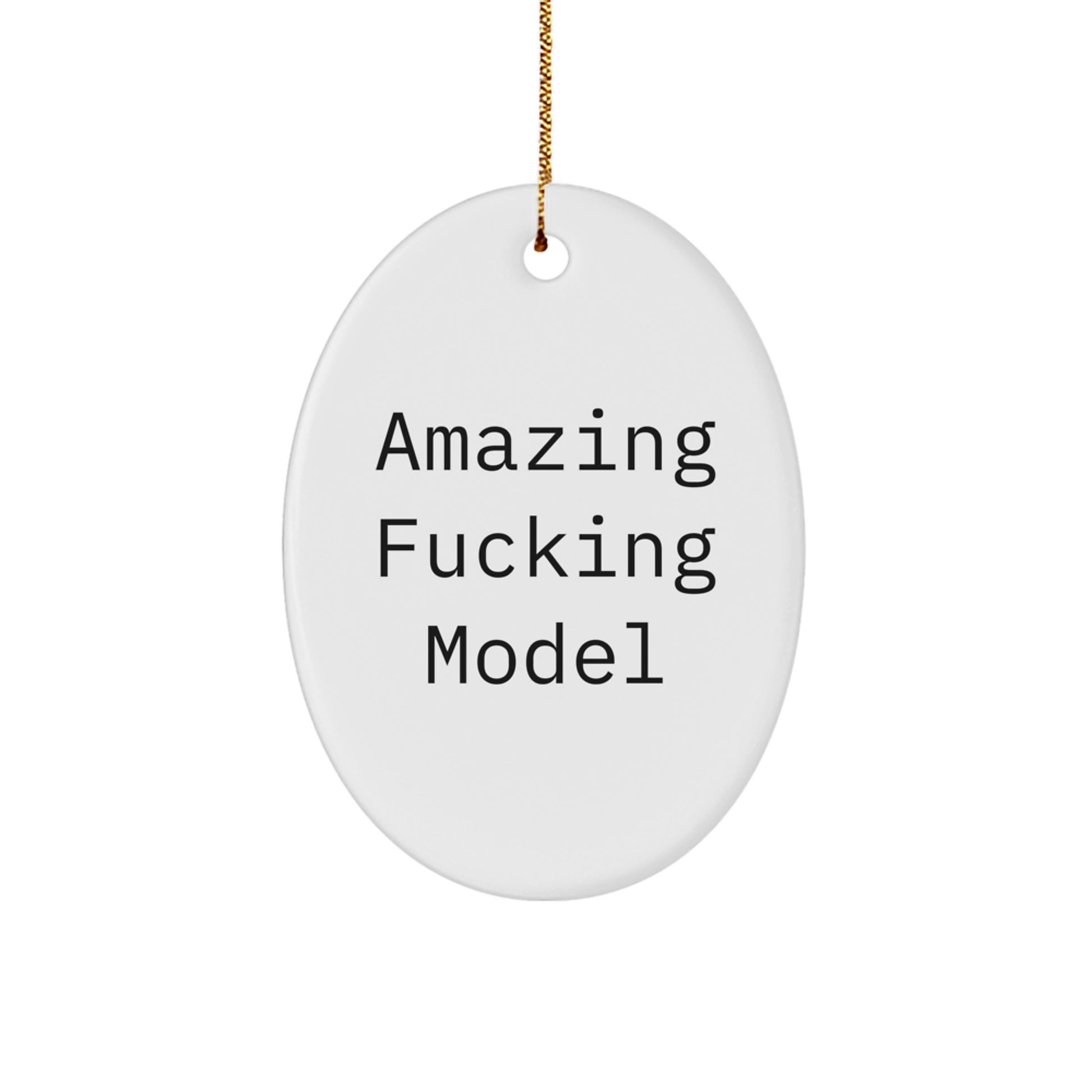 Funny Model Gifts from Friends for Christmas - Oval Ornament with 'Amazing F--king Model' Quote, Durable MDF Material, Vibrantly Printed - Gifts for Him/Her/Model - Image 1