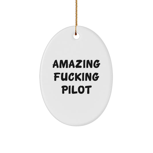 Funny Pilot Christmas Oval Ornament Gifts for Men from Amazing fucking Pilot Friends and Family - Image 1