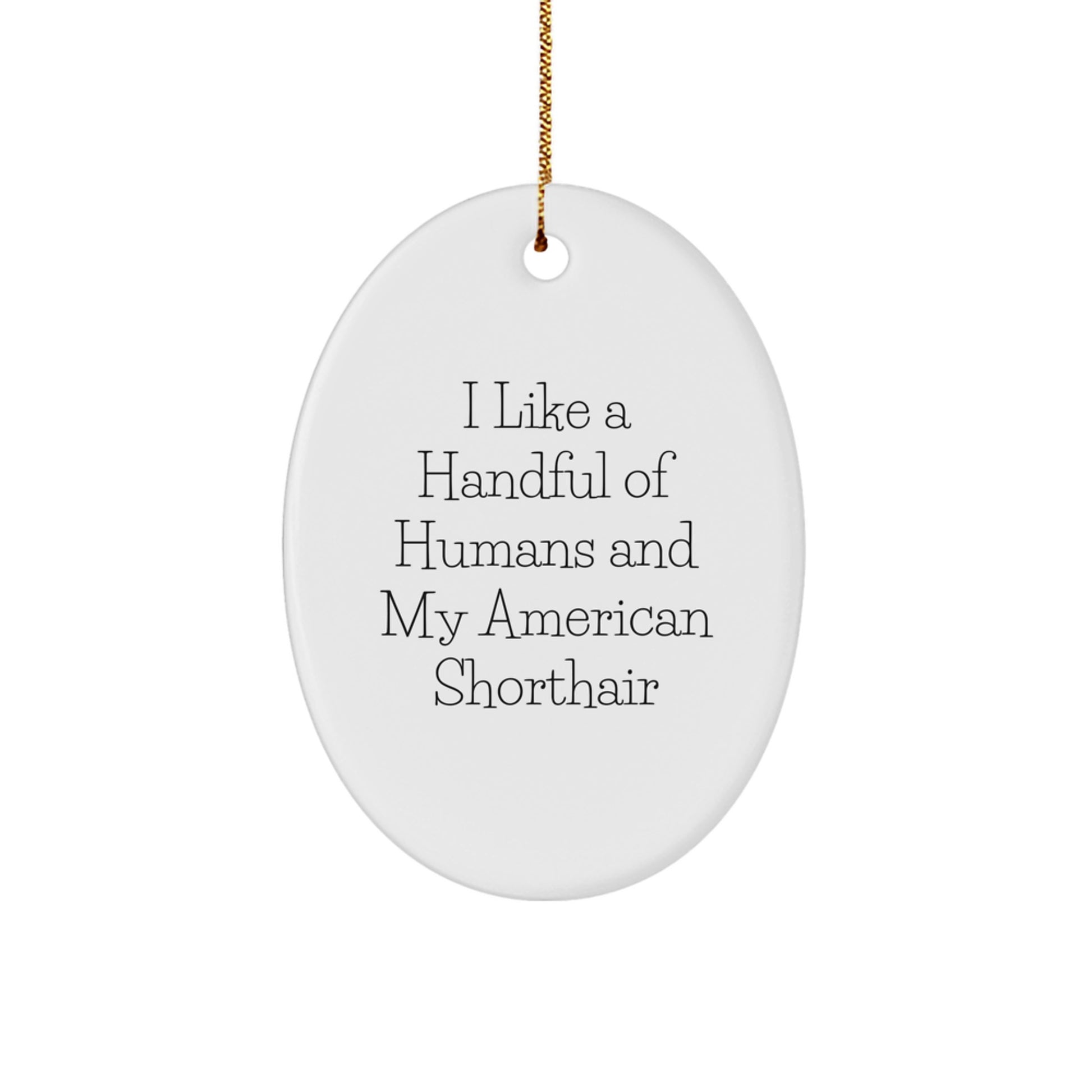 American Shorthair Cat Lover Gifts from Friends for Christmas, Oval Ornament with 'I Like A Handful Of Humans And My American Shorthair', Funny Quote - Image 1