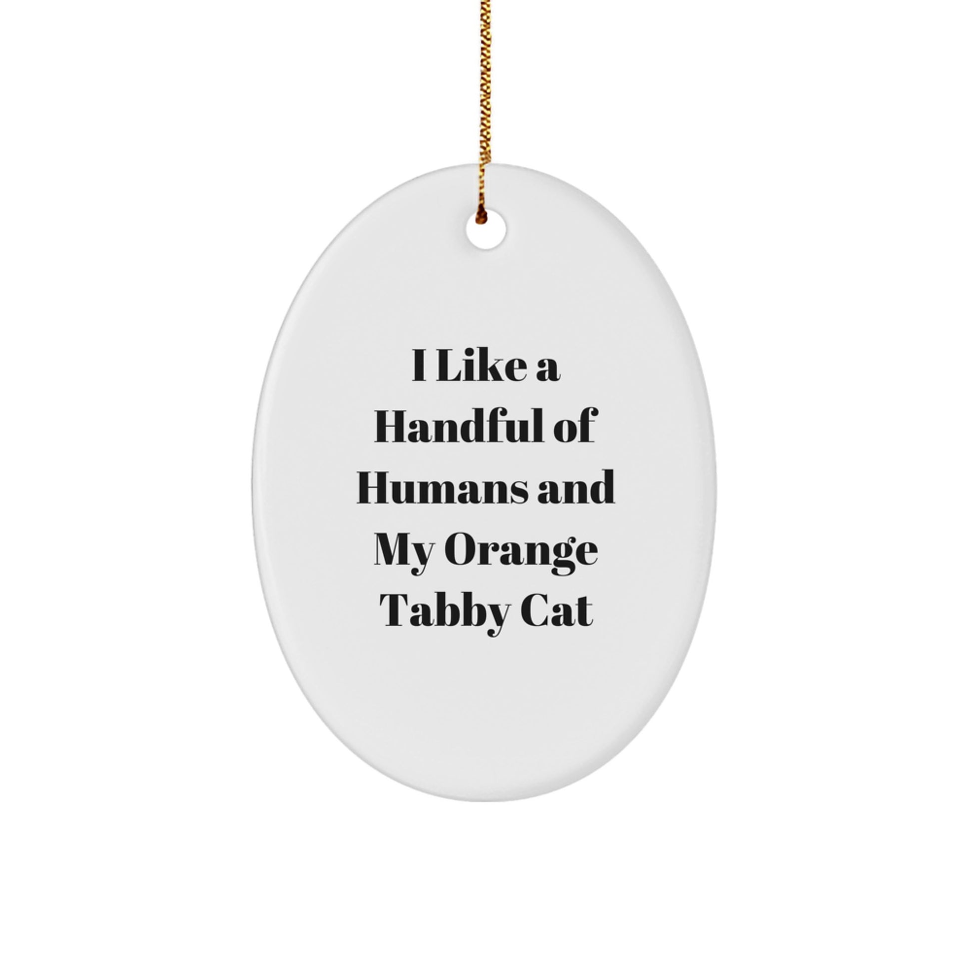 Funny Orange Tabby Cat Gifts from Friends for Christmas - 'I Like A Handful Of Humans And My Orange Tabby Cat' Oval Ornament - Image 1