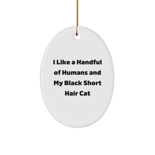 Black Short Hair Cat Lovers' Christmas Unique Gift - Oval Ornament with Funny Quote, Gifts from Friends to Family - Image 1