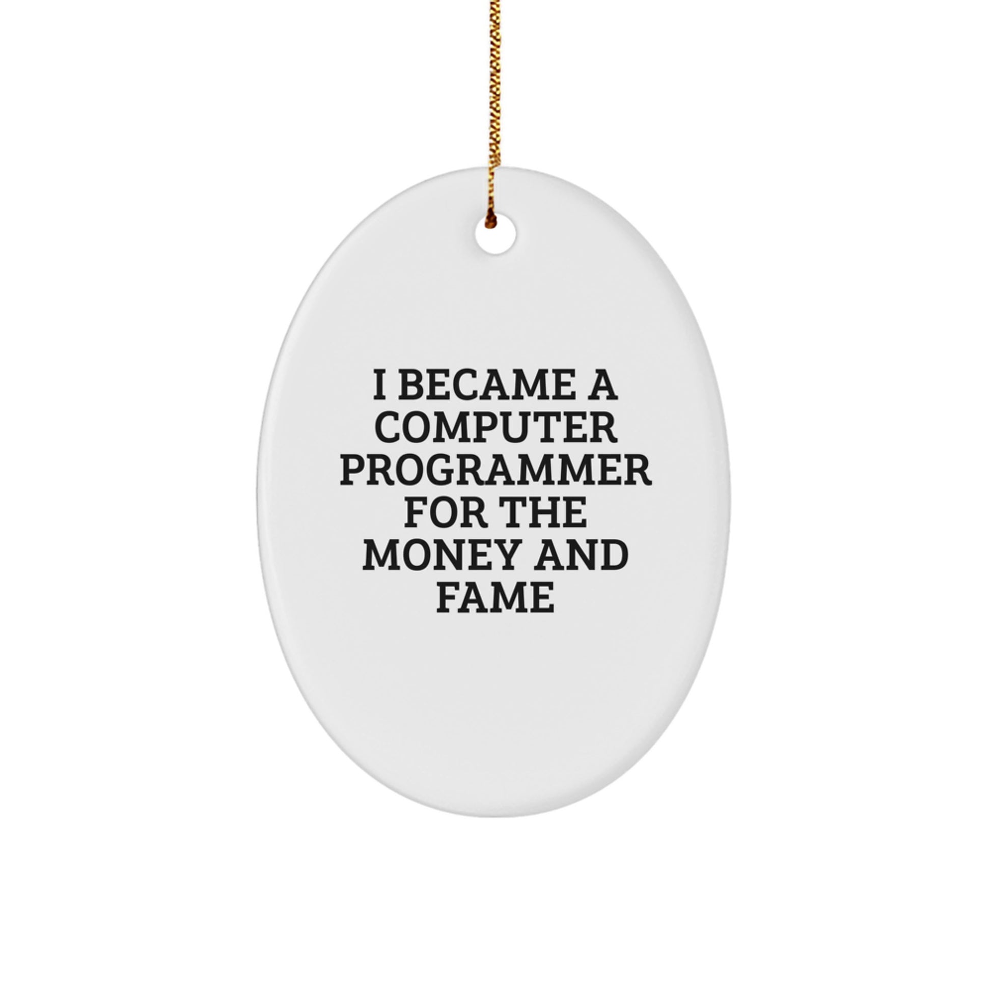 Computer Programmer Gifts for Men, Funny Oval Ornament I Became A Computer Programmer For The Money And Fame, Christmas Unique Gifts from Friends - Image 1