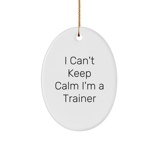 Funny Trainer Gifts for Men from Friends on Christmas - I Can't Keep Calm I'm A Trainer Oval Ornament - Image 1