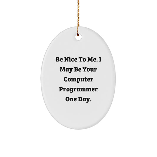 Funny Computer Programmer Gifts from Friends - Be Nice To Me Oval Ornament for Him, Computer Programmer, Unique Christmas Unique Gifts for Coworkers, Family - Image 1