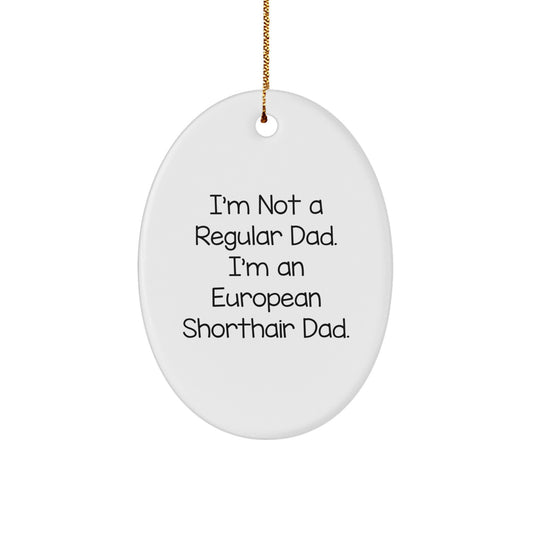 Funny European Shorthair Cat Dad Christmas Oval Ornament Gifts from Men to Family - Image 1