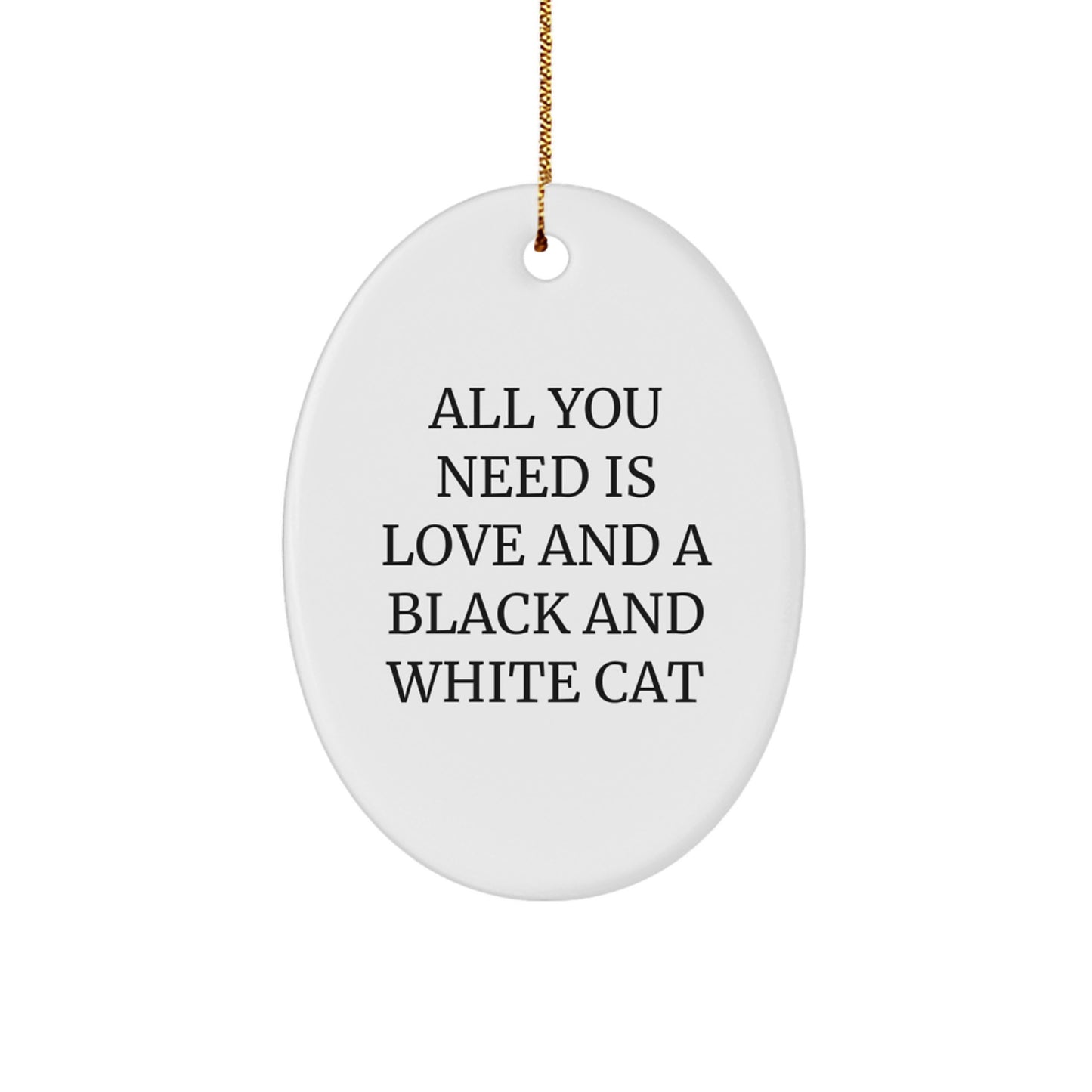 Funny Black and White Cat Gifts for Friends - Oval Ornament with 'All You Need Is Love And A Black And White Cat' Quote, Gifts from Men to Family, Christmas Unique Gifts - Image 1