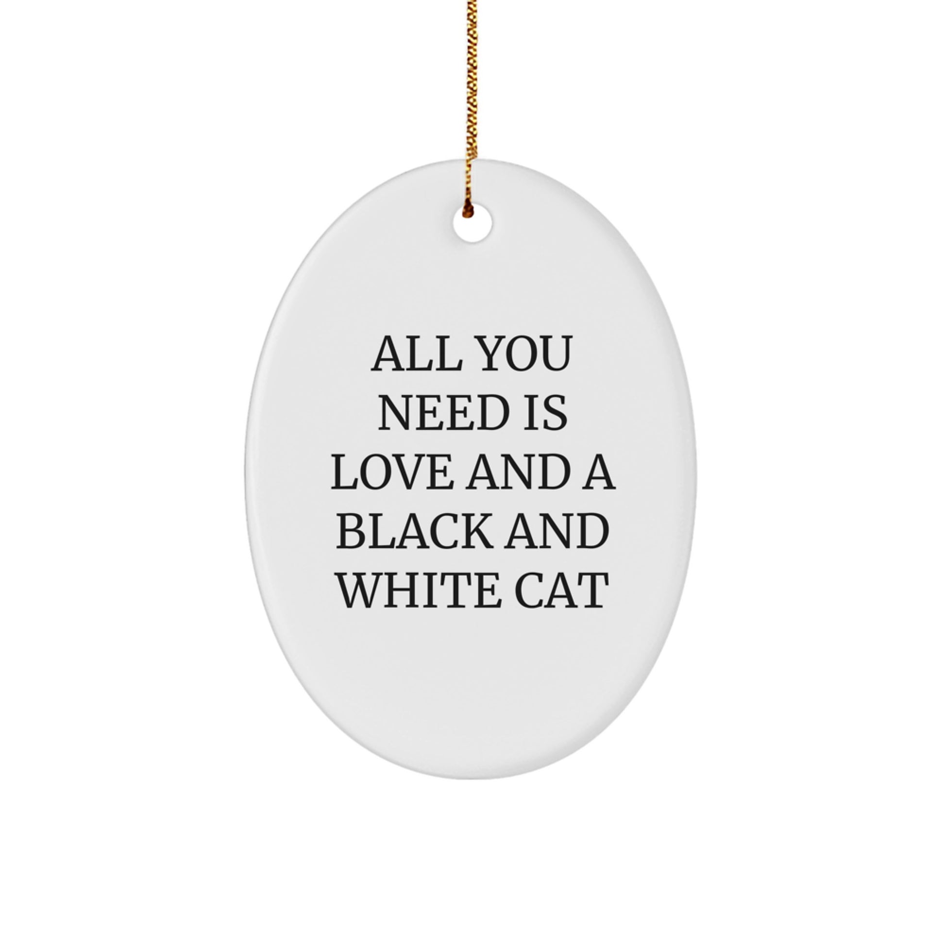 Funny Black and White Cat Gifts for Friends - Oval Ornament with 'All You Need Is Love And A Black And White Cat' Quote, Gifts from Men to Family, Christmas Unique Gifts - Image 1