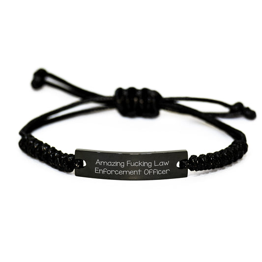 Funny Law Enforcement Officer Gifts from Men to Graduating Law Enforcement Officer, 'Amazing F--king Law Enforcement Officer' Quote on Adjustable Rope Bracelet, Perfect for Friends and Family - Image 1