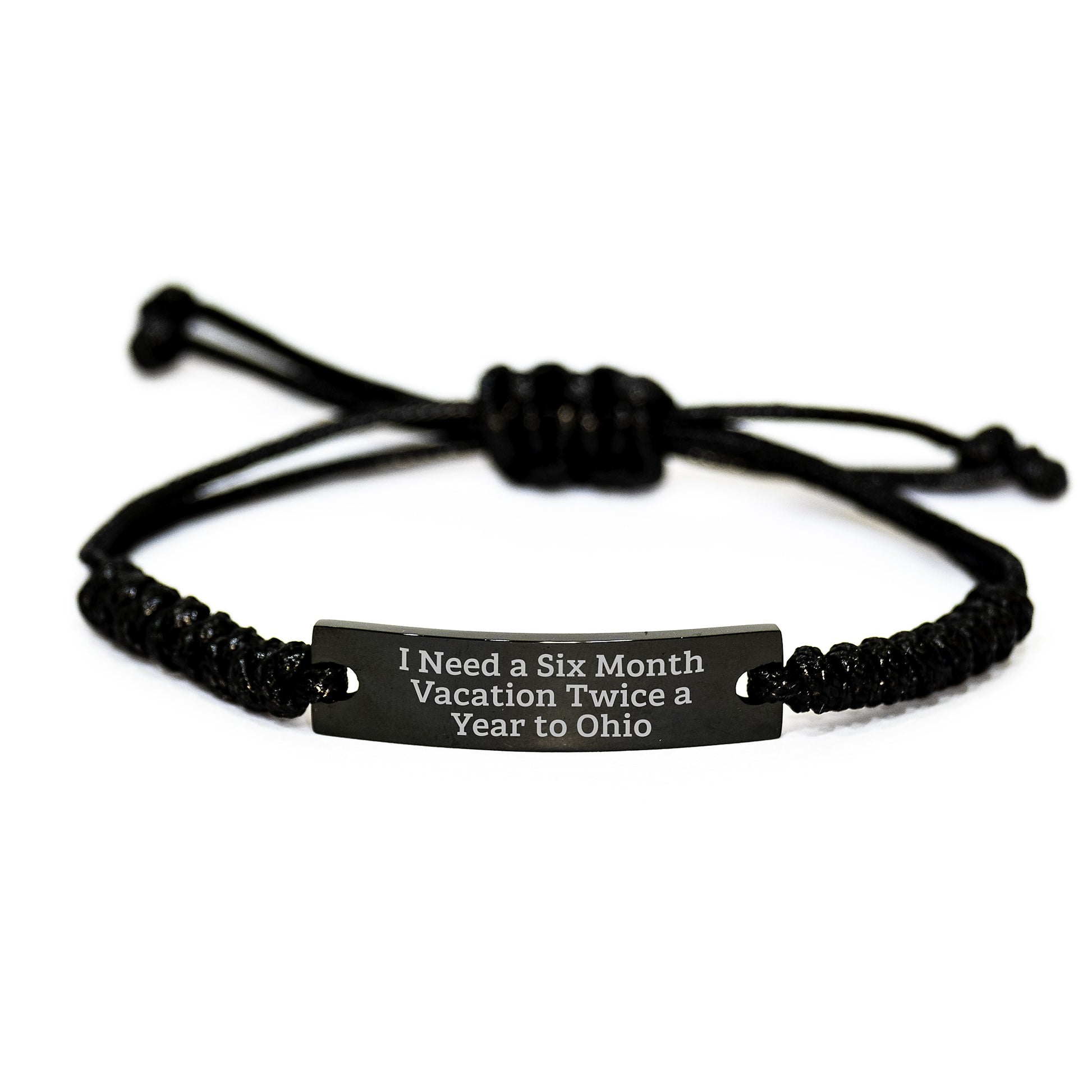 Ohio Enthusiasts' Delight, Funny Quote Gift for Ohio Graduates, Adjustable Black Rope Bracelet, Gifts from Family to Ohio Men, Ohio Gifts for Him - Image 1