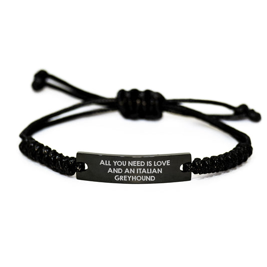 Italian Greyhound Dog Lovers Birthday Unique Gift Rope Bracelet, 'All You Need Is Love And An Italian Greyhound' Quote, Gifts from Family to Friends, Adjustable Rope Jewelry - Image 1