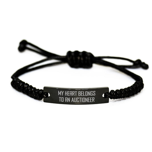 Funny Quote Gifts from Auctioneer Enthusiasts - My Heart Belongs To An Auctioneer Adjustable Rope Bracelet for Birthday Unique Gifts for Men, Women, Friends, Coworkers, Family - Image 1