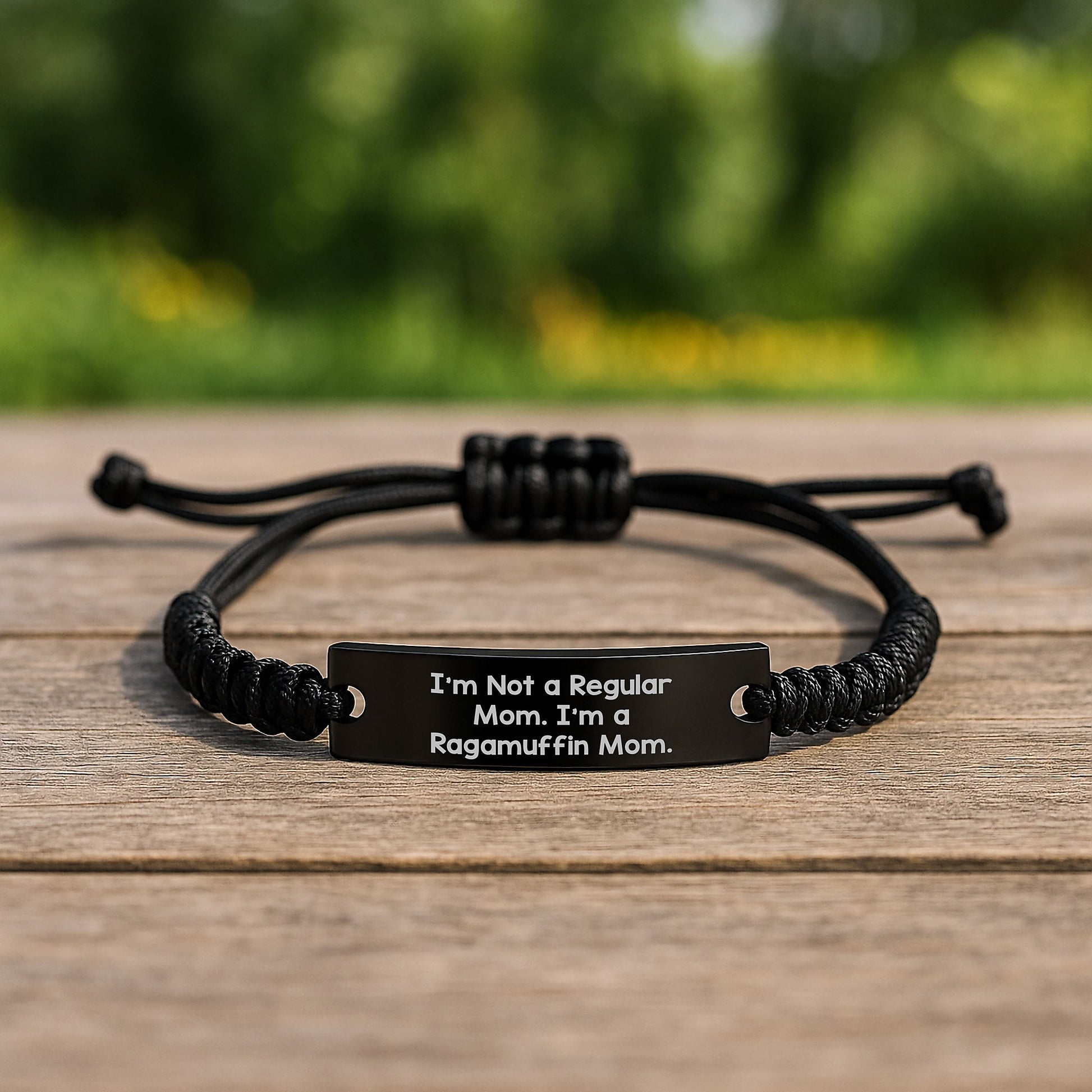 Ragamuffin Cat Mom Rope Bracelet, Funny Quote, Black Stainless Steel, Adjustable, Organza Bag, Gifts from Mom for Ragamuffin Cat, Unique Graduation Gifts - Image 2