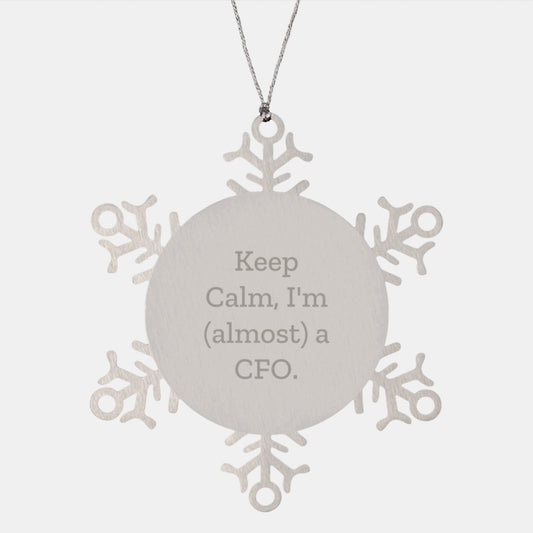 CFO Snowflake Ornament, 'Keep Calm I'm (almost) A CFO', Funny Christmas Unique Gift for Men, Women, Coworkers, Family, Friends - Image 1