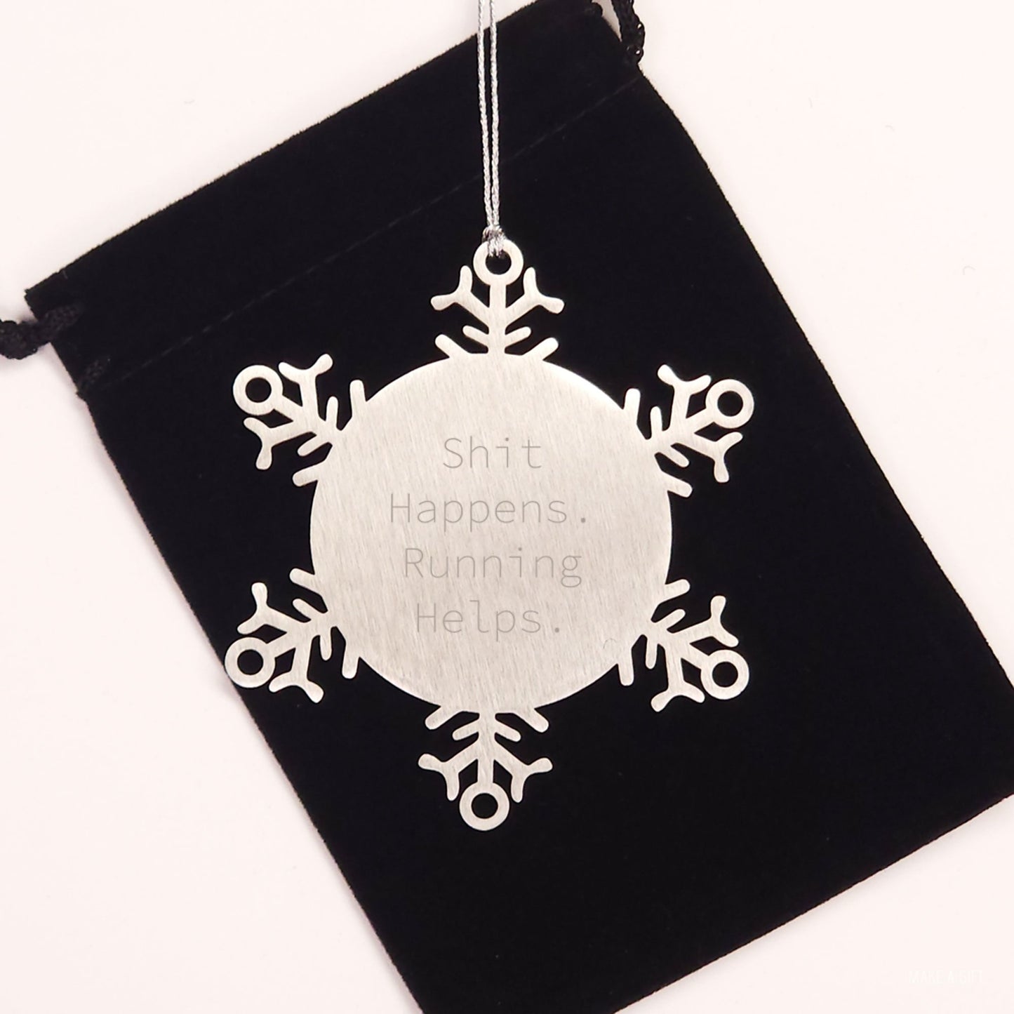 Funny Running Gifts from Friends for Men - Snowflake Ornament Shatterproof, 'Shit Happens. Running Helps.' Christmas Unique Gifts - Image 2