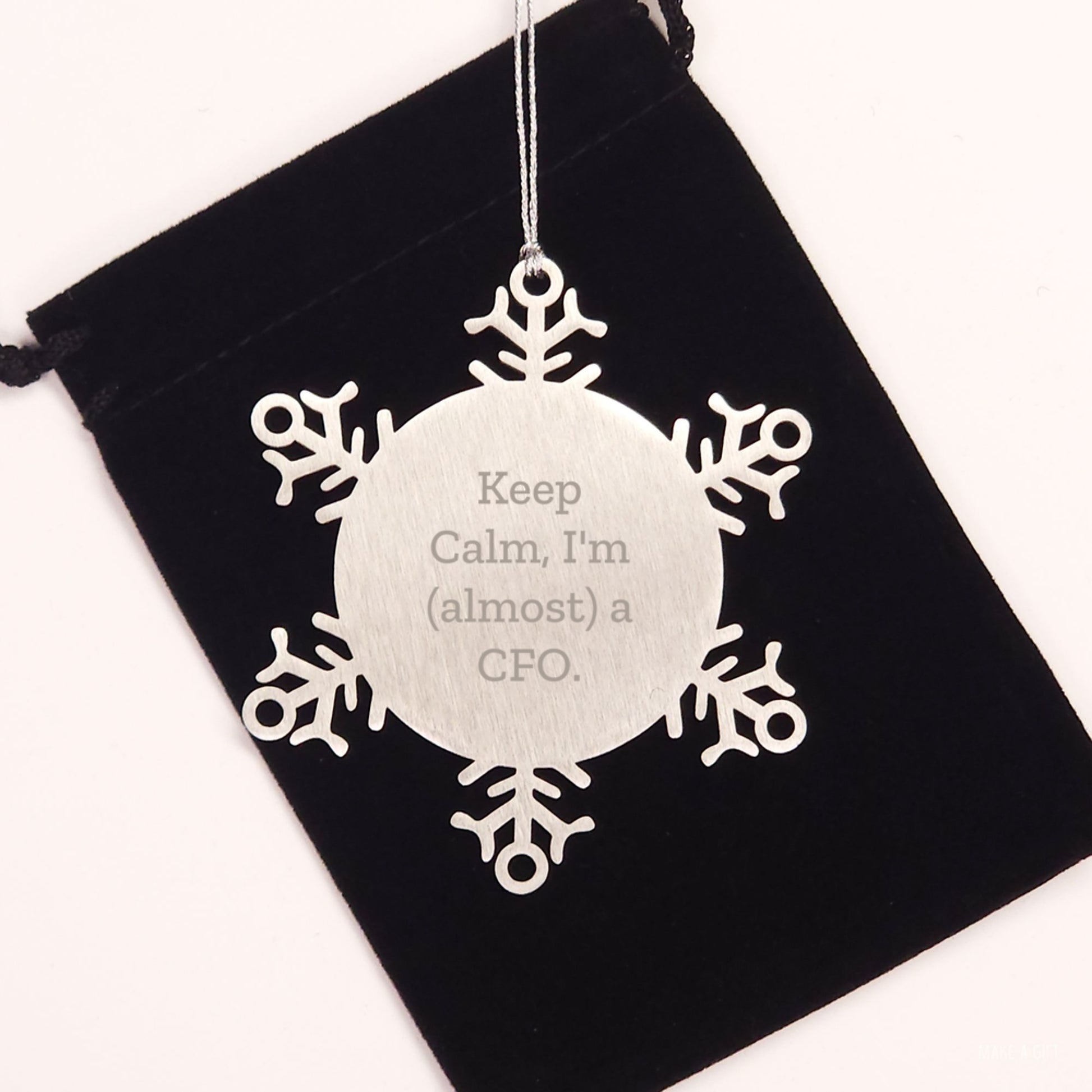 CFO Snowflake Ornament, 'Keep Calm I'm (almost) A CFO', Funny Christmas Unique Gift for Men, Women, Coworkers, Family, Friends - Image 2