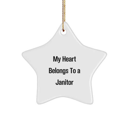 Janitor Gifts from Friends - My Heart Belongs To A Janitor Star Ornament for Janitor, Christmas Decorations, Funny Quote - Image 1