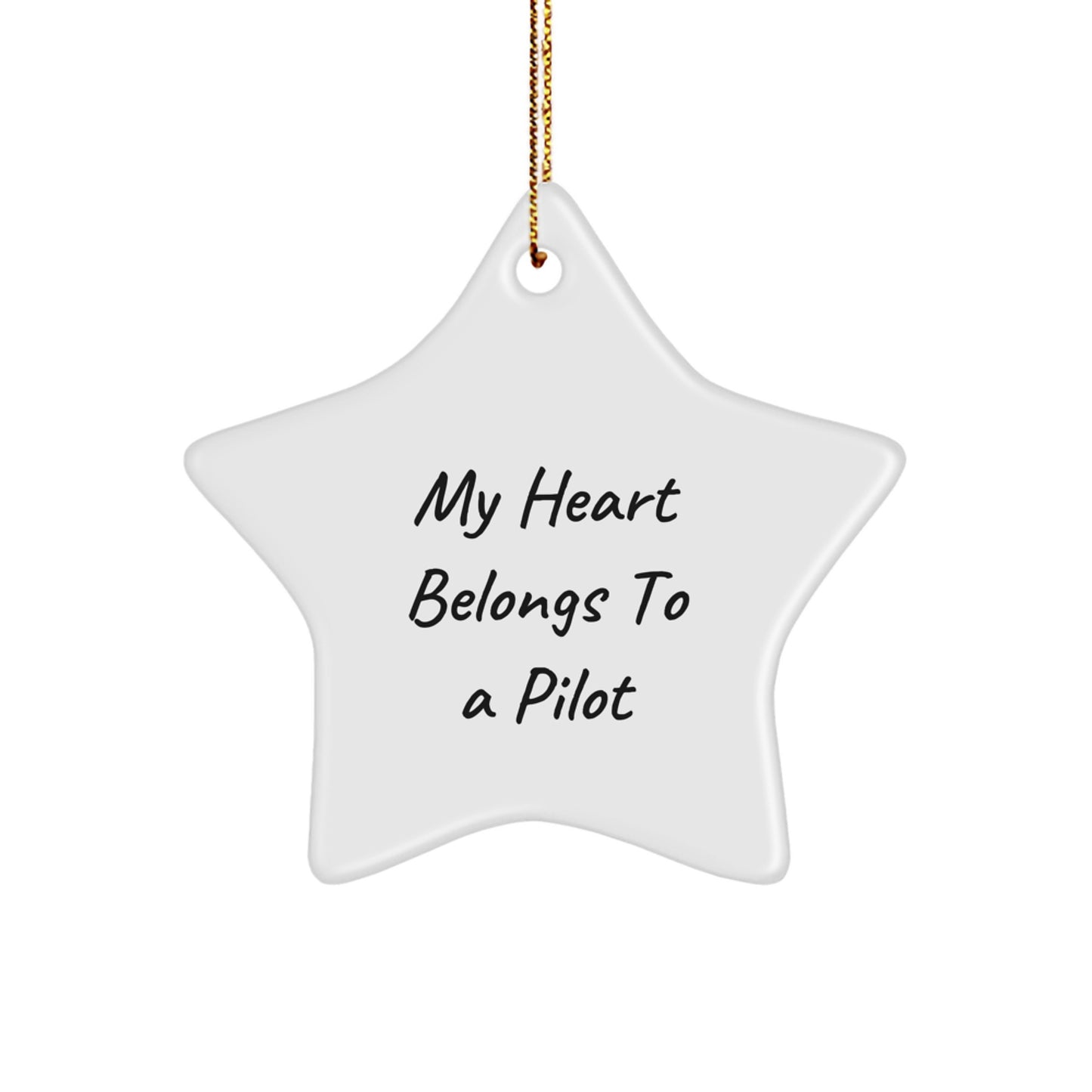 Pilot Gifts from Friends - My Heart Belongs To A Pilot Star Ornament, White Color, 3.25'' Tall - Image 1