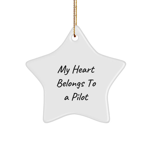 Pilot Gifts from Friends - My Heart Belongs To A Pilot Star Ornament, White Color, 3.25'' Tall - Image 1