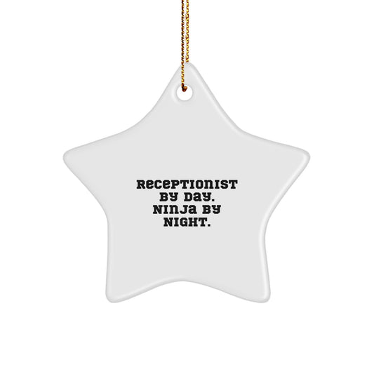 Receptionist Gifts from Coworkers, Funny Star Ornament for Christmas, 'Receptionist By Day. Ninja By Night.' - Image 1