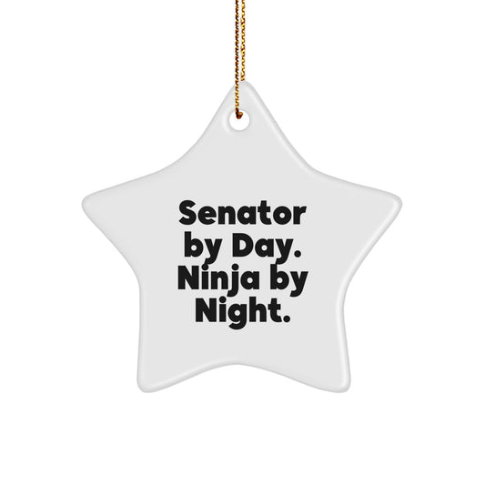 Senator Gifts for Men, Funny Star Ornament by Day, Ninja by Night, White Star Shaped, Christmas Unique Gifts from Friends, Perfect for Senator's Office - Image 1