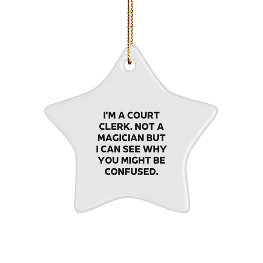 Funny Court Clerk Gifts from Friends for Court Clerk - Star Ornament, White, Christmas Unique Presents - Image 1