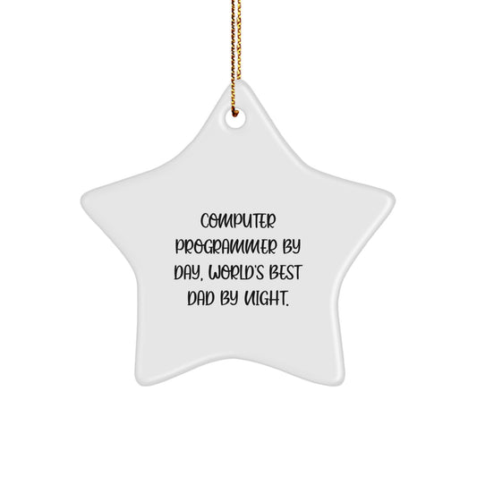 Computer Programmer Star Ornament, Funny Gift for Men, 'Computer Programmer By Day, World's Best Dad By Night.' - Christmas Unique Gifts from Family - Image 1