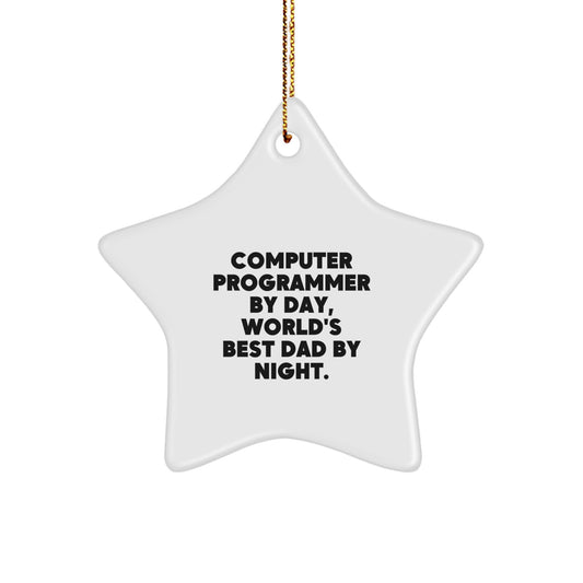 Computer Programmer Gifts, Funny Christmas Star Ornament, 'Computer Programmer By Day, World's Best Dad By Night.' Gifts from Dad to Computer Programmer - Image 1