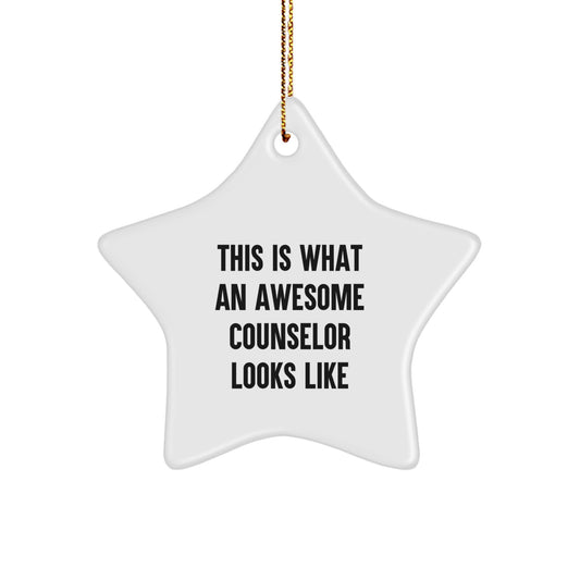 Counselor Gifts from Friends, This Is What an Awesome Star Ornament Looks Like, White, 3.25" Tall, for Christmas - Image 1