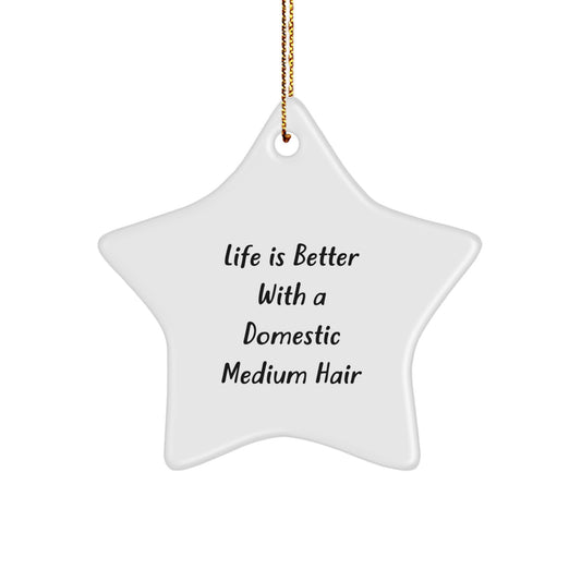 Funny Domestic Medium Hair Gifts from Friends for Christmas Star Ornament 'Life Is Better With A Domestic Medium Hair' - Image 1