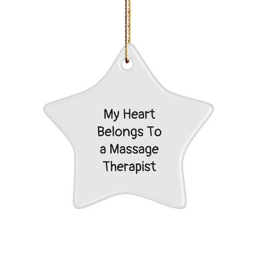 Funny Massage Therapist Gifts from Friends for My Heart Belongs To A Massage Therapist Star Ornament Christmas - Image 1