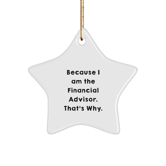 Financial Advisor Gifts from Friends, 'Because I Am The Financial Advisor. That's Why.' Star Ornament for Christmas, Gifts for Financial Advisor - Image 1