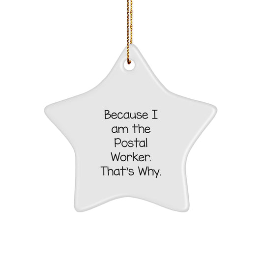 Funny Postal Worker Gifts from Friends - Because I Am The Postal Worker. That's Why. Christmas Star Ornament for Postal Worker, Men, Women, Coworkers, Family - Image 1