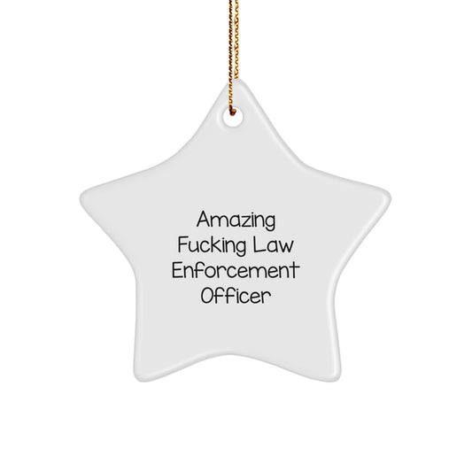 Funny Law Enforcement Officer Gifts from Friends, Unique Star Ornament for Men, 'Amazing F--king Law Enforcement Officer' Christmas Memorable Present - Image 1